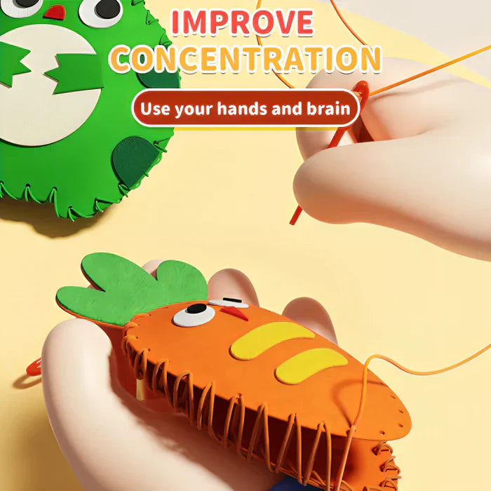 Kit de costura para niños presentado como una actividad de manualidades creativas