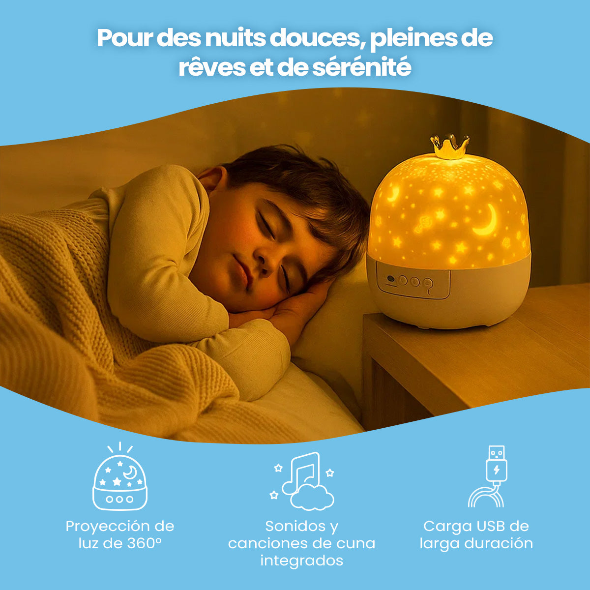 Luz Nocturna con Proyección de Cielo Estrellado