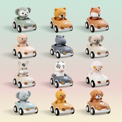 Set de 3 carritos de juguete de animales hechos de silicona