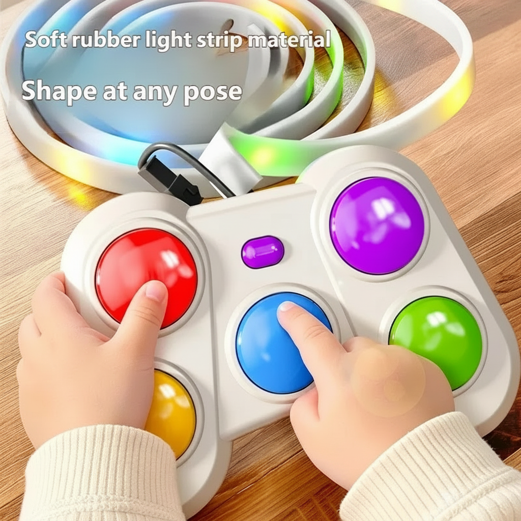 Detalle de los botones iluminados del juego de reacción