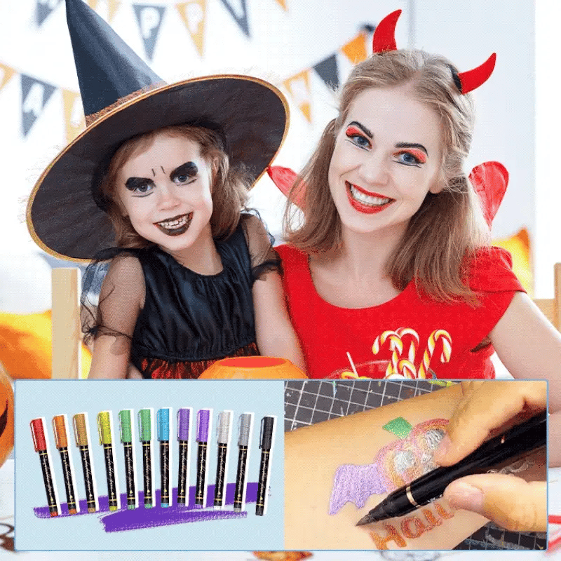 Set de 10 plumones lavables para pintar diseños coloridos en el cuerpo