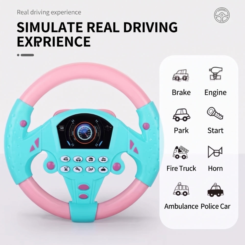 Vista cercana del volante interactivo para niños