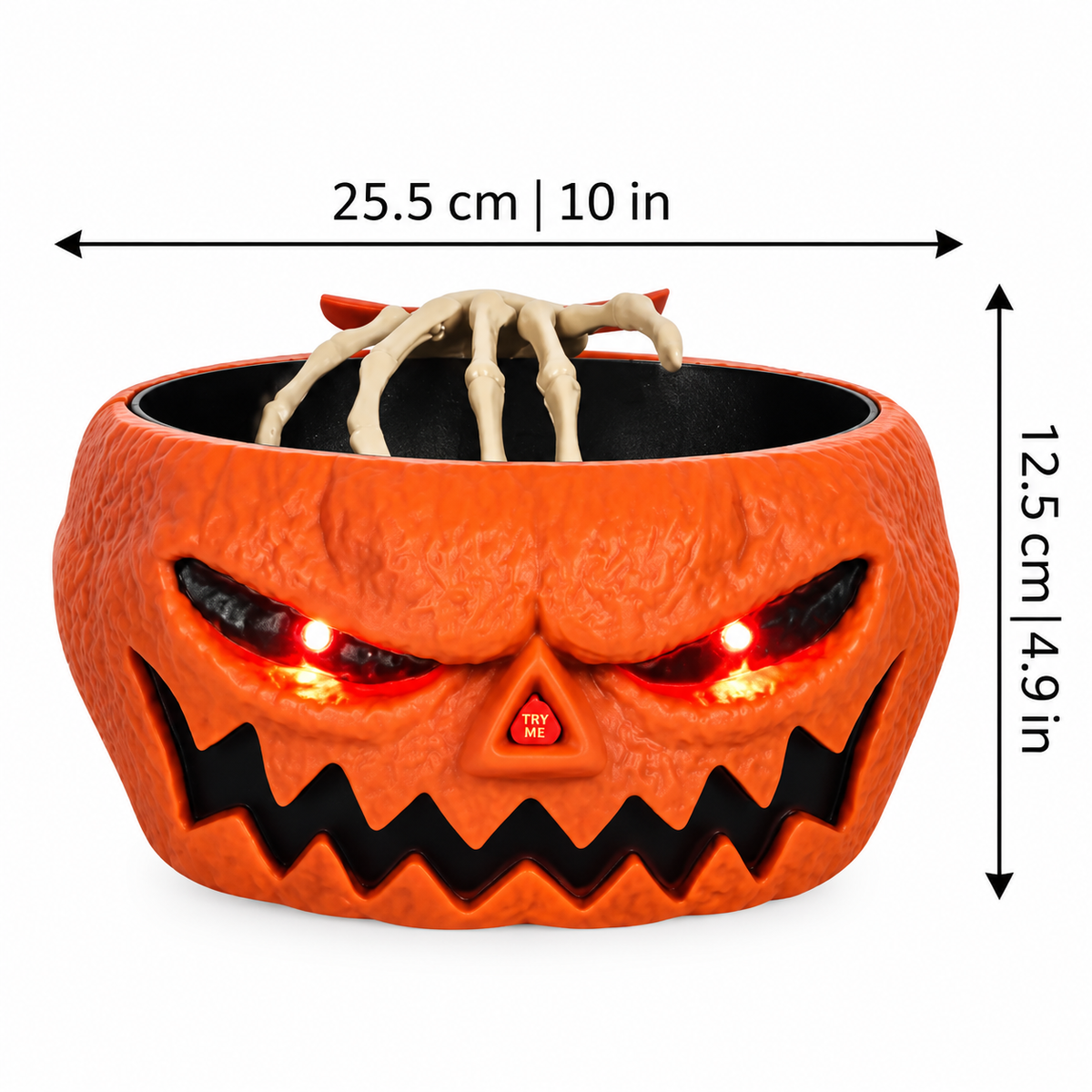 Vista frontal del tazón decorativo para dulces de Halloween