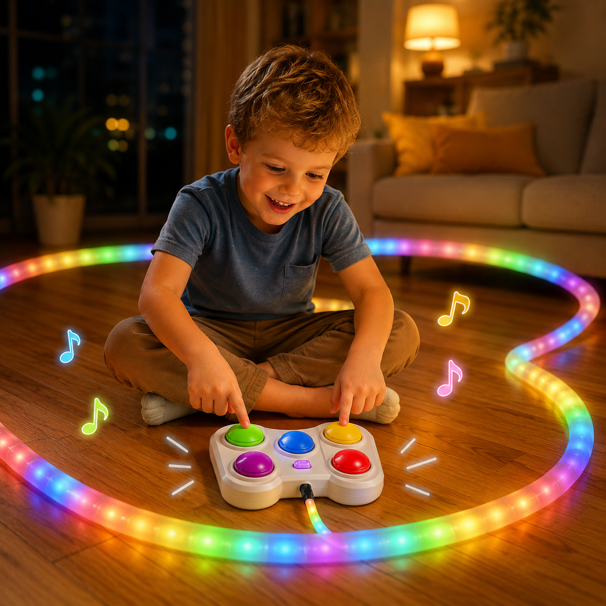 Vista frontal del juego electrónico de reacción con luces