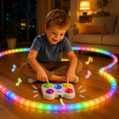 Vista frontal del juego electrónico de reacción con luces