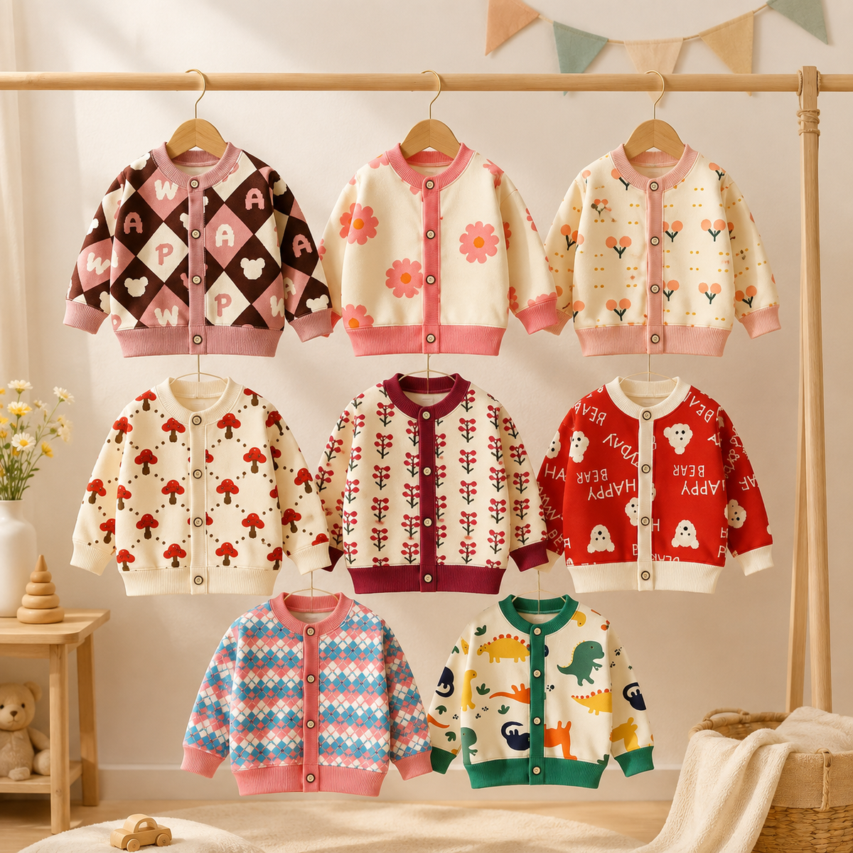 Cárdigan tejido infantil con estampados tiernos, vista frontal