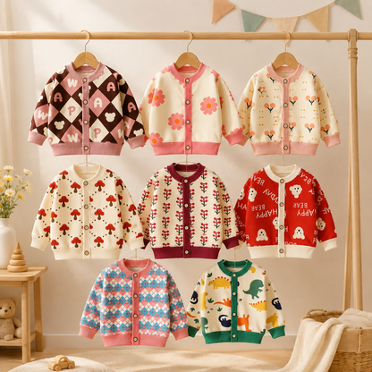 Cárdigan tejido infantil con estampados tiernos, vista frontal