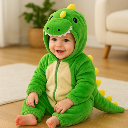 Pijama enterizo de dinosaurio en tela polar para bebé y niño
