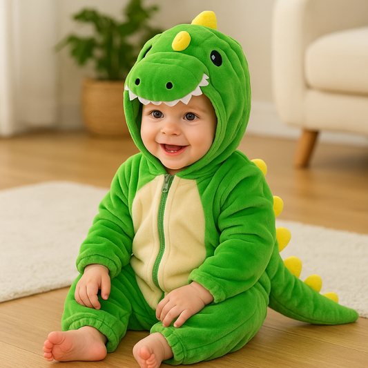 Pijama enterizo de dinosaurio en tela polar para bebé y niño