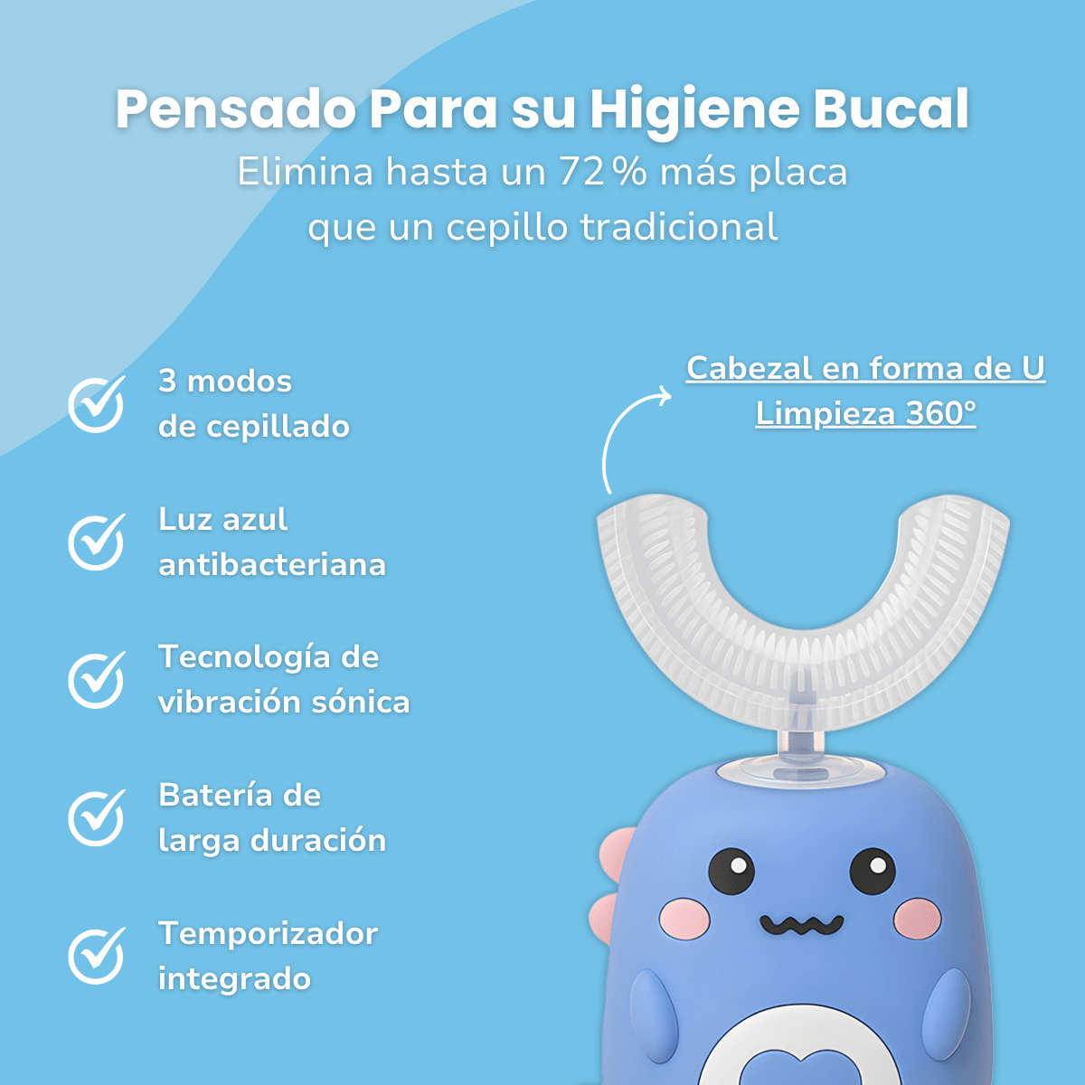 DinoCepillo™ | Cepillo de Dientes Eléctrico - Niño Feliz