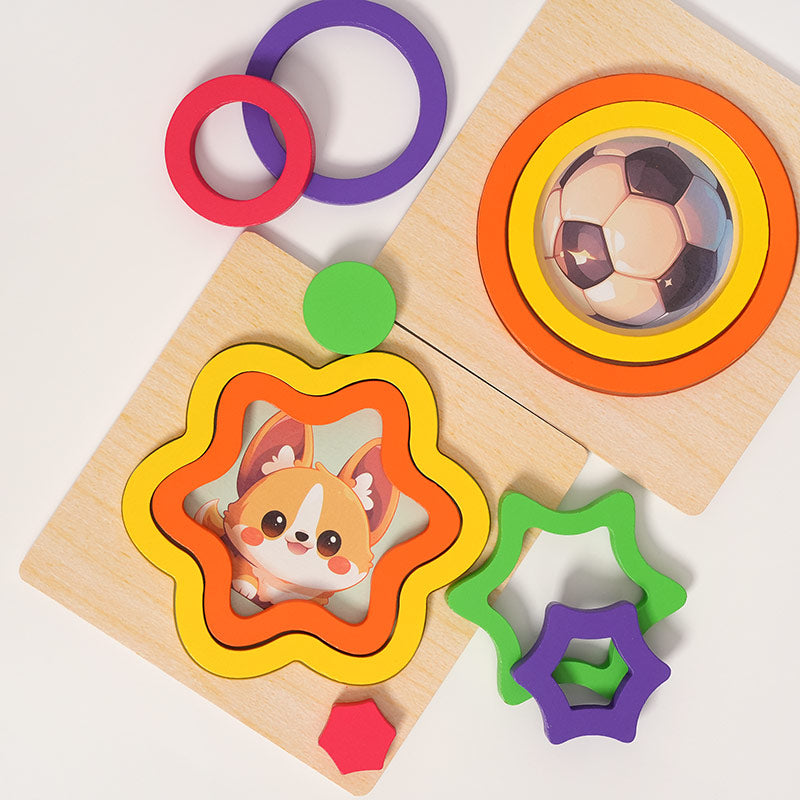 Rompecabezas Montessori de madera con piezas de diferentes formas