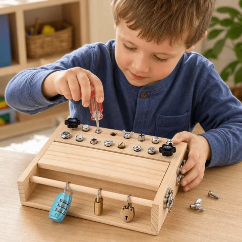 Tablero De Actividades Montessori Con Cerraduras Y Herramientas