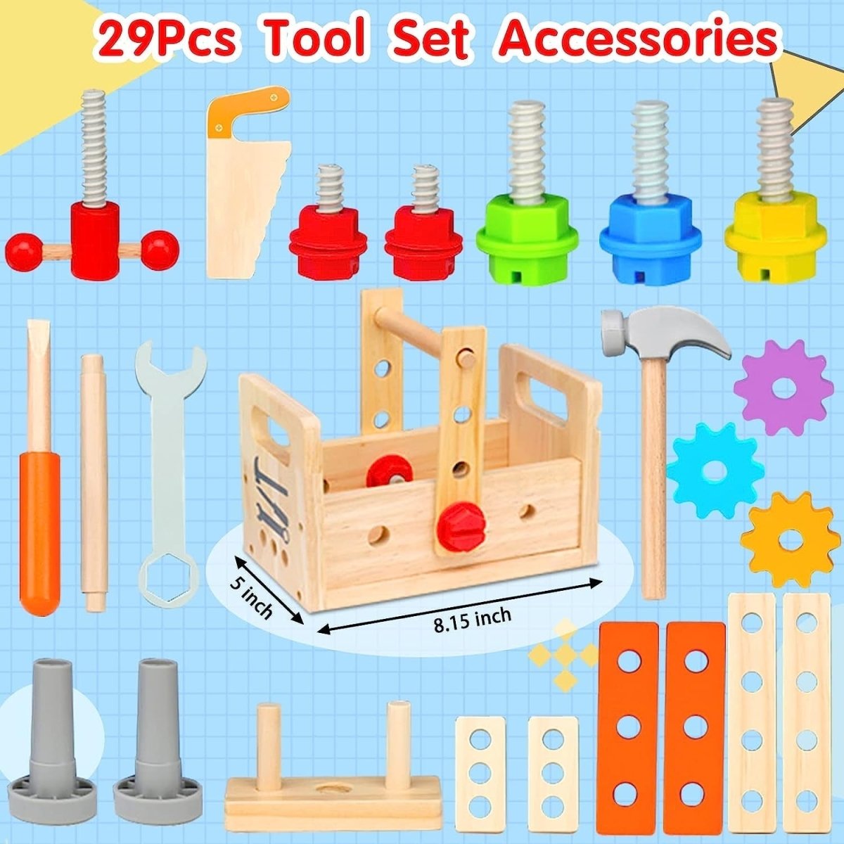 Juego de Herramientas de Madera con Caja 29 Piezas - Niño Feliz
