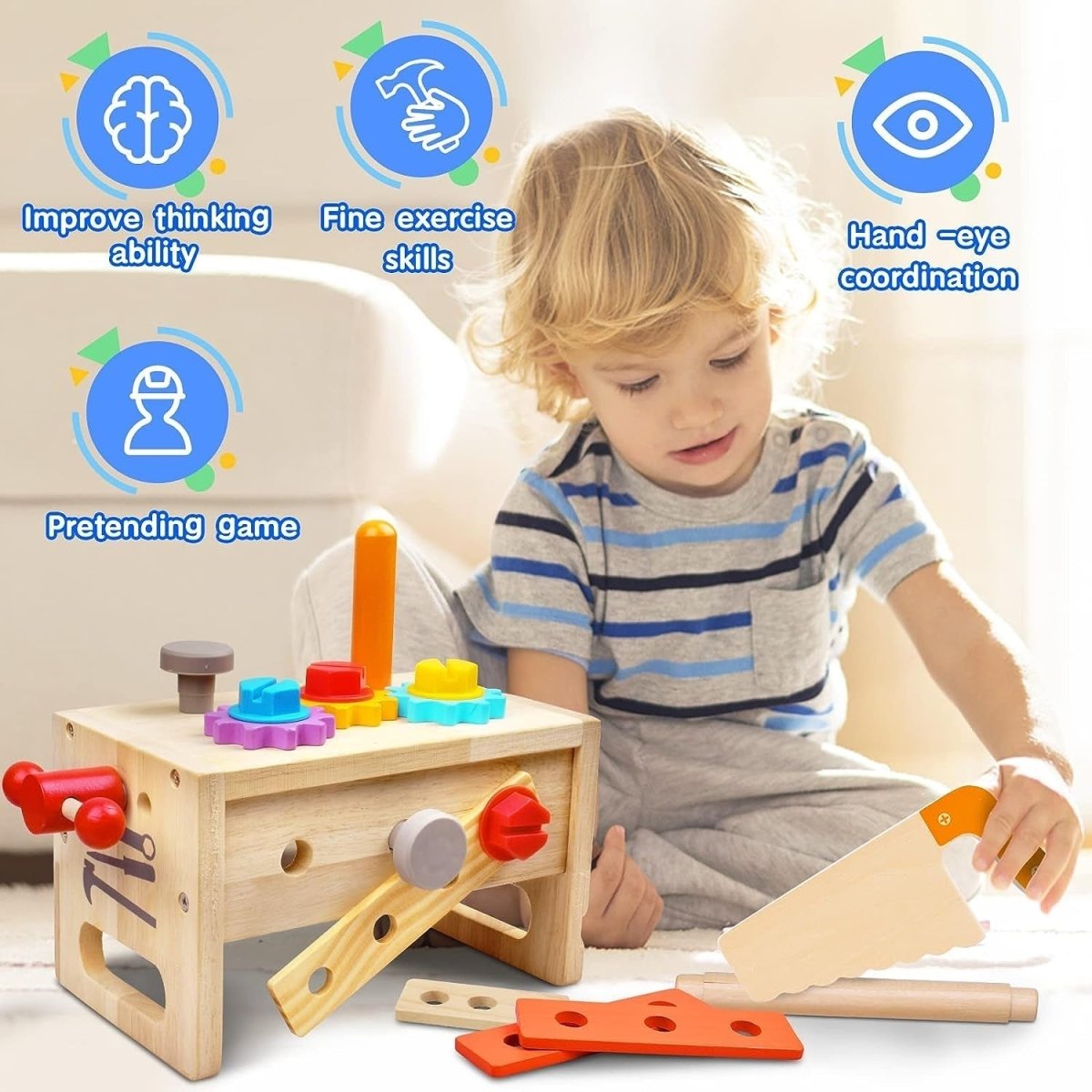 Juego de Herramientas de Madera con Caja 29 Piezas - Niño Feliz