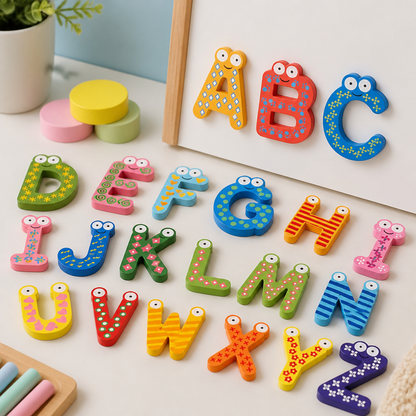 Letras Magnéticas De Madera Para Aprender El Abecedario - Niño Feliz