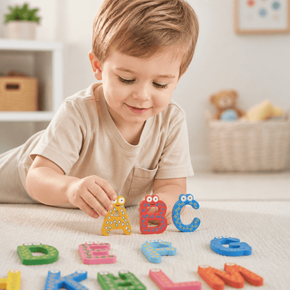 Letras Magnéticas De Madera Para Aprender El Abecedario - Niño Feliz