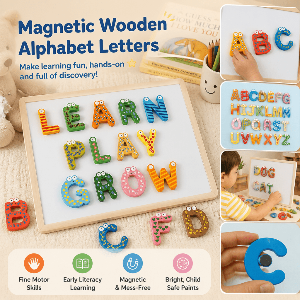 Letras Magnéticas De Madera Para Aprender El Abecedario - Niño Feliz