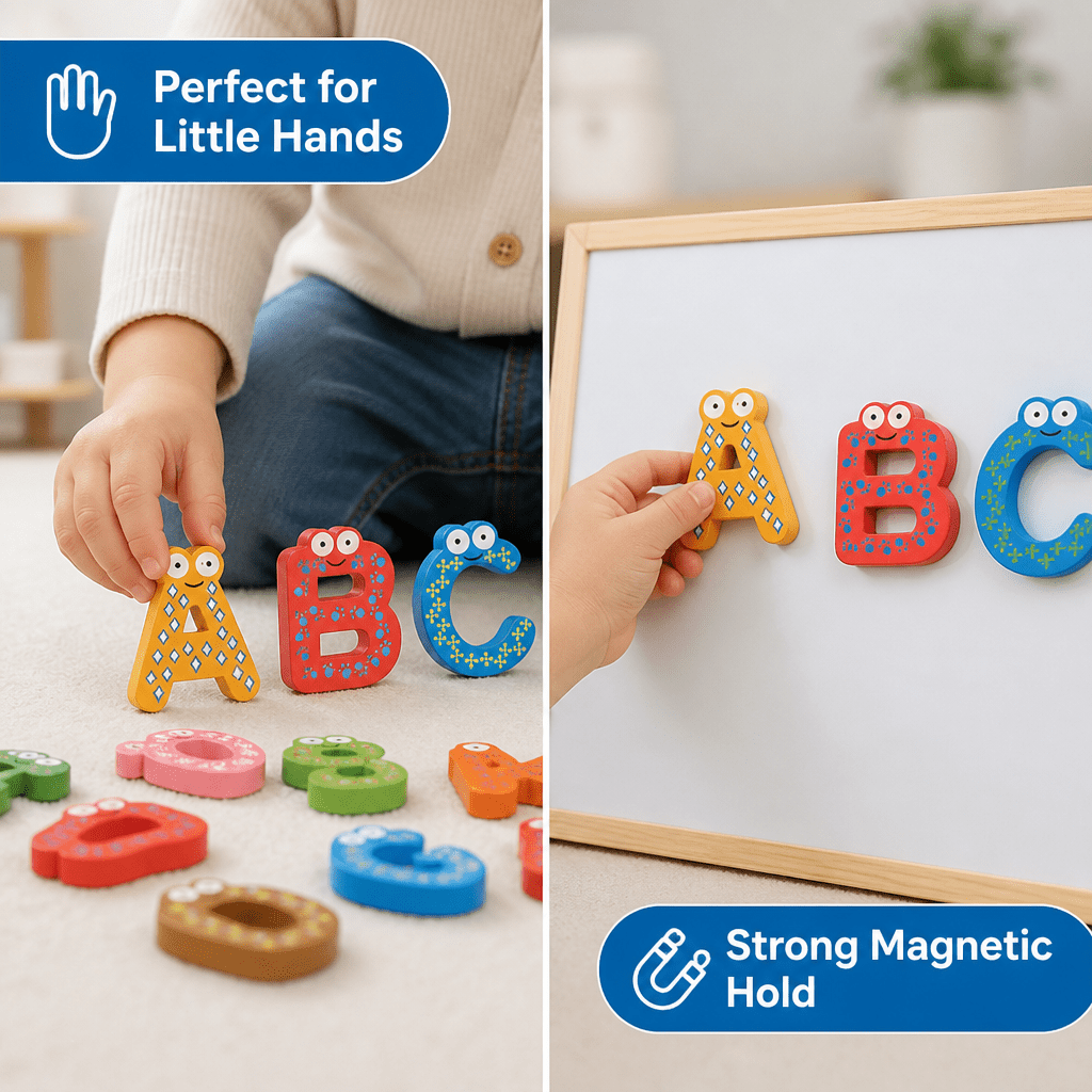 Letras Magnéticas De Madera Para Aprender El Abecedario - Niño Feliz