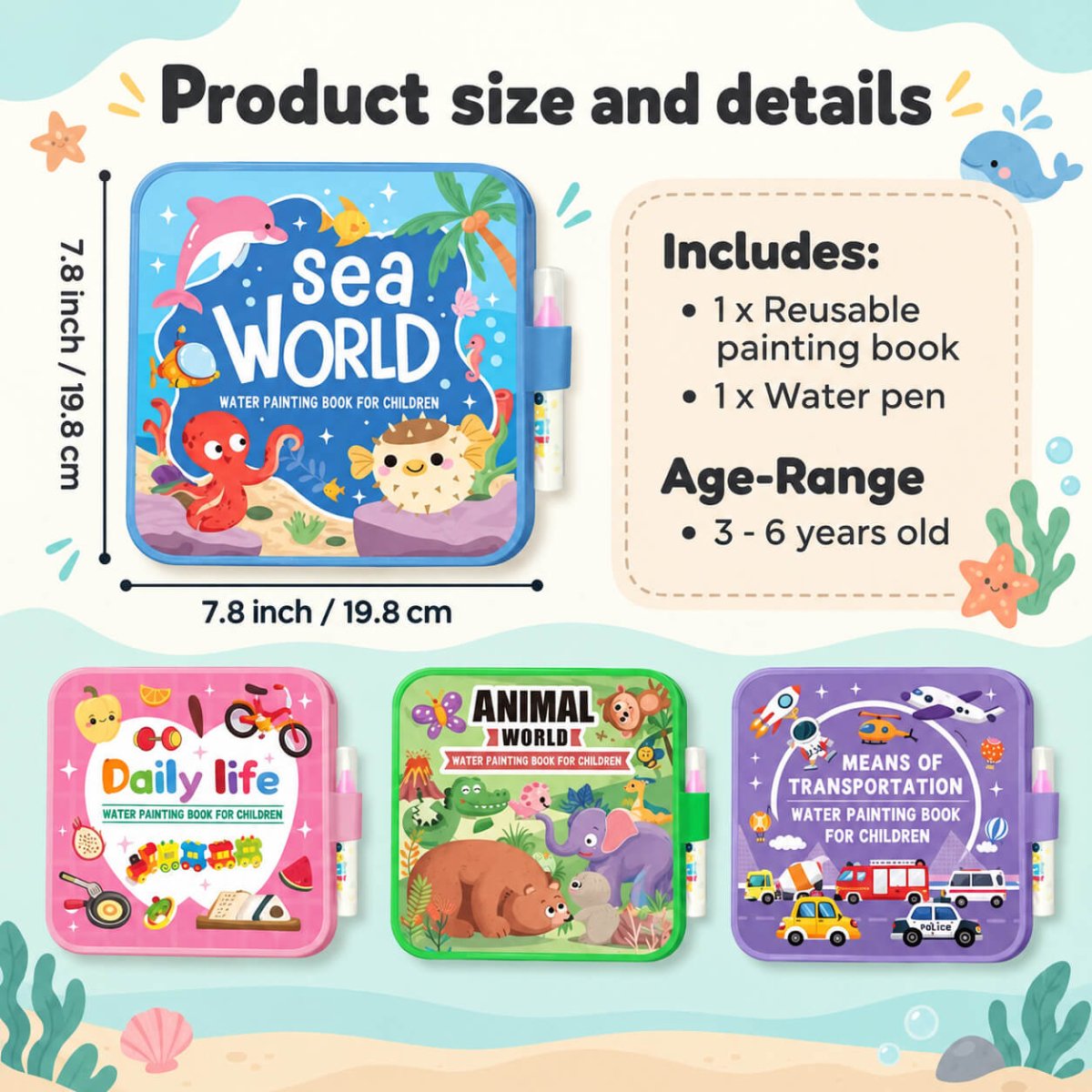 Libro De Agua Reutilizable Para Colorear - Niño Feliz