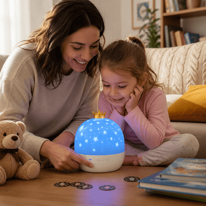 Luz Nocturna con Proyección de Cielo Estrellado - Niño Feliz
