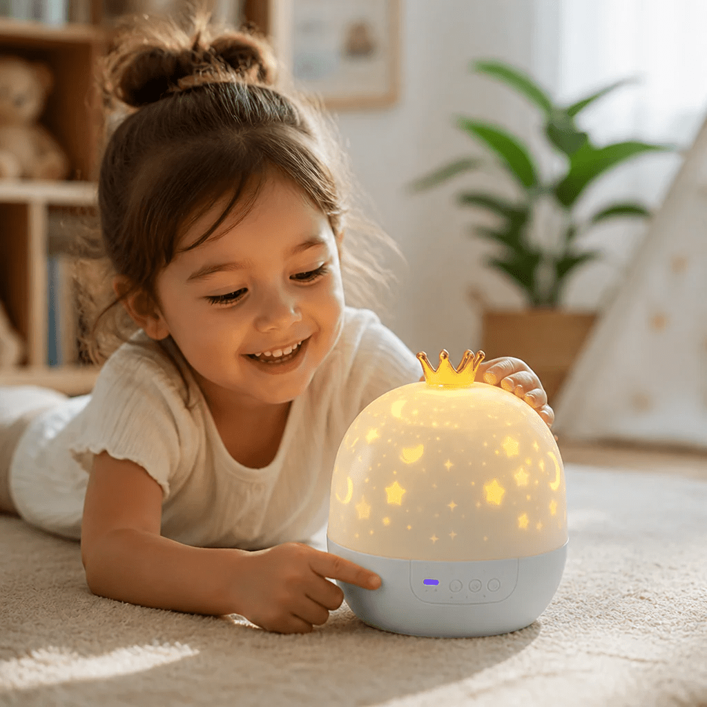 Luz Nocturna con Proyección de Cielo Estrellado - Niño Feliz