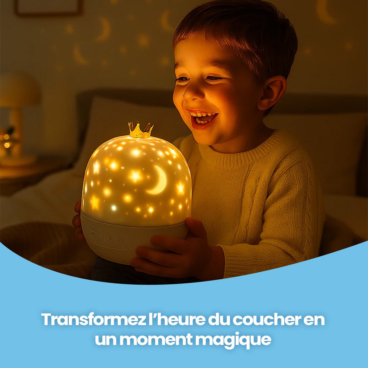 Luz Nocturna con Proyección de Cielo Estrellado - Niño Feliz