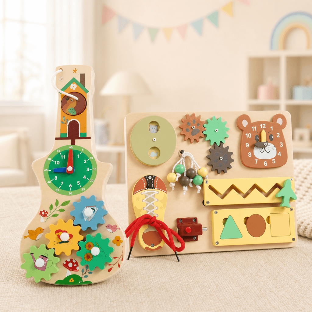 Reloj De Engranes De Madera Para Aprender La Hora - Niño Feliz