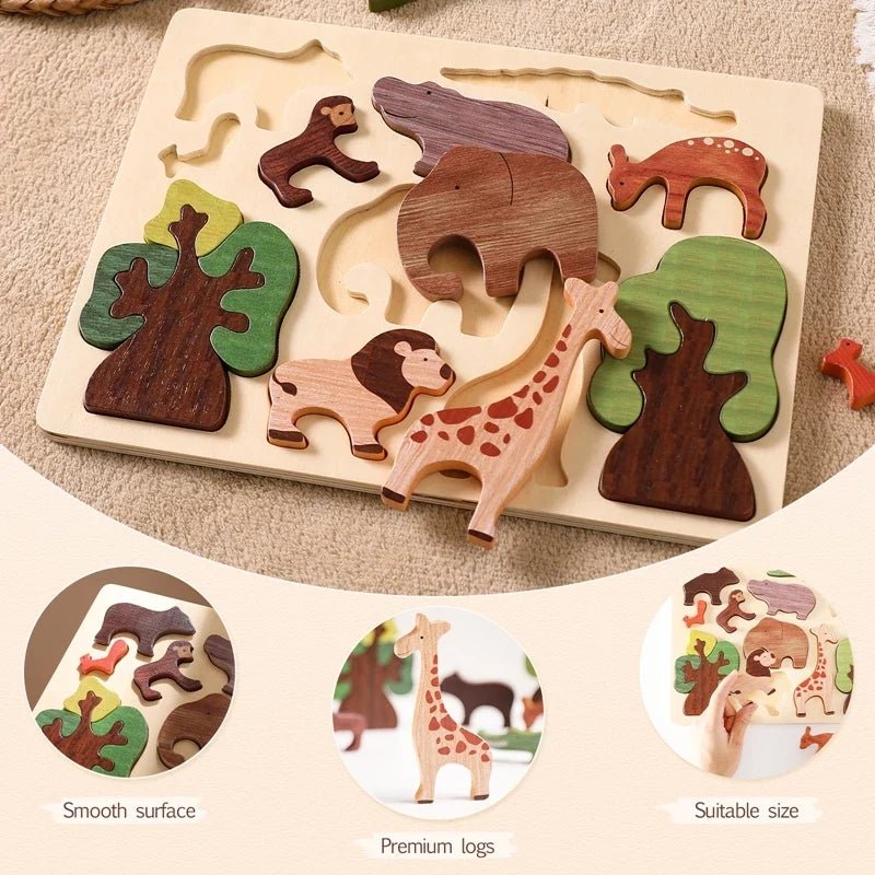 Rompecabezas 3D De Madera Con Animales Del Bosque - Niño Feliz