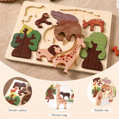 Rompecabezas 3D De Madera Con Animales Del Bosque - Niño Feliz