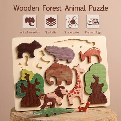 Rompecabezas 3D De Madera Con Animales Del Bosque - Niño Feliz