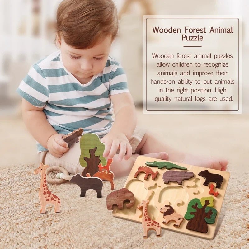 Rompecabezas 3D De Madera Con Animales Del Bosque - Niño Feliz