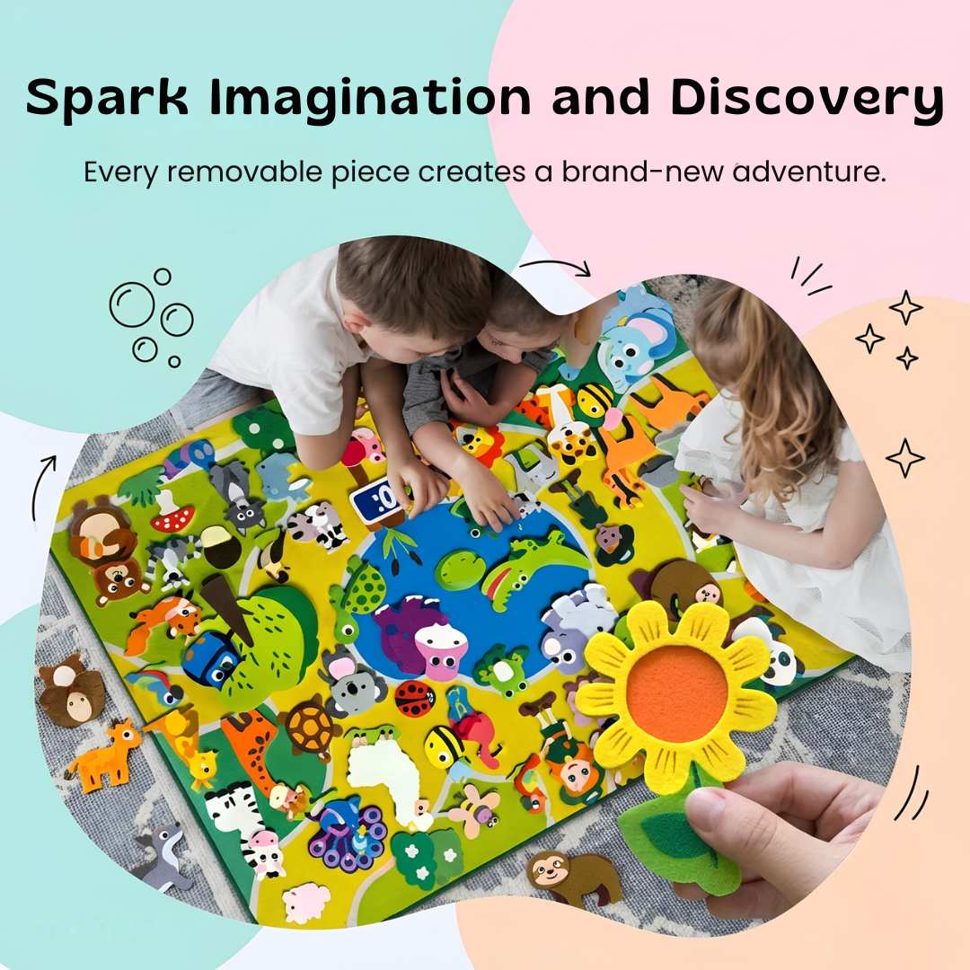 Tablero De Actividades De Fieltro Para Aprendizaje Temprano - Niño Feliz