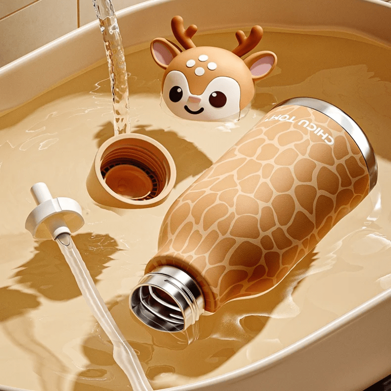 Termo Infantil de Acero Inoxidable con Diseño de Animales - Niño Feliz