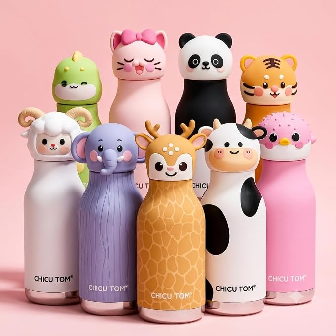 Termo Infantil de Acero Inoxidable con Diseño de Animales - Niño Feliz