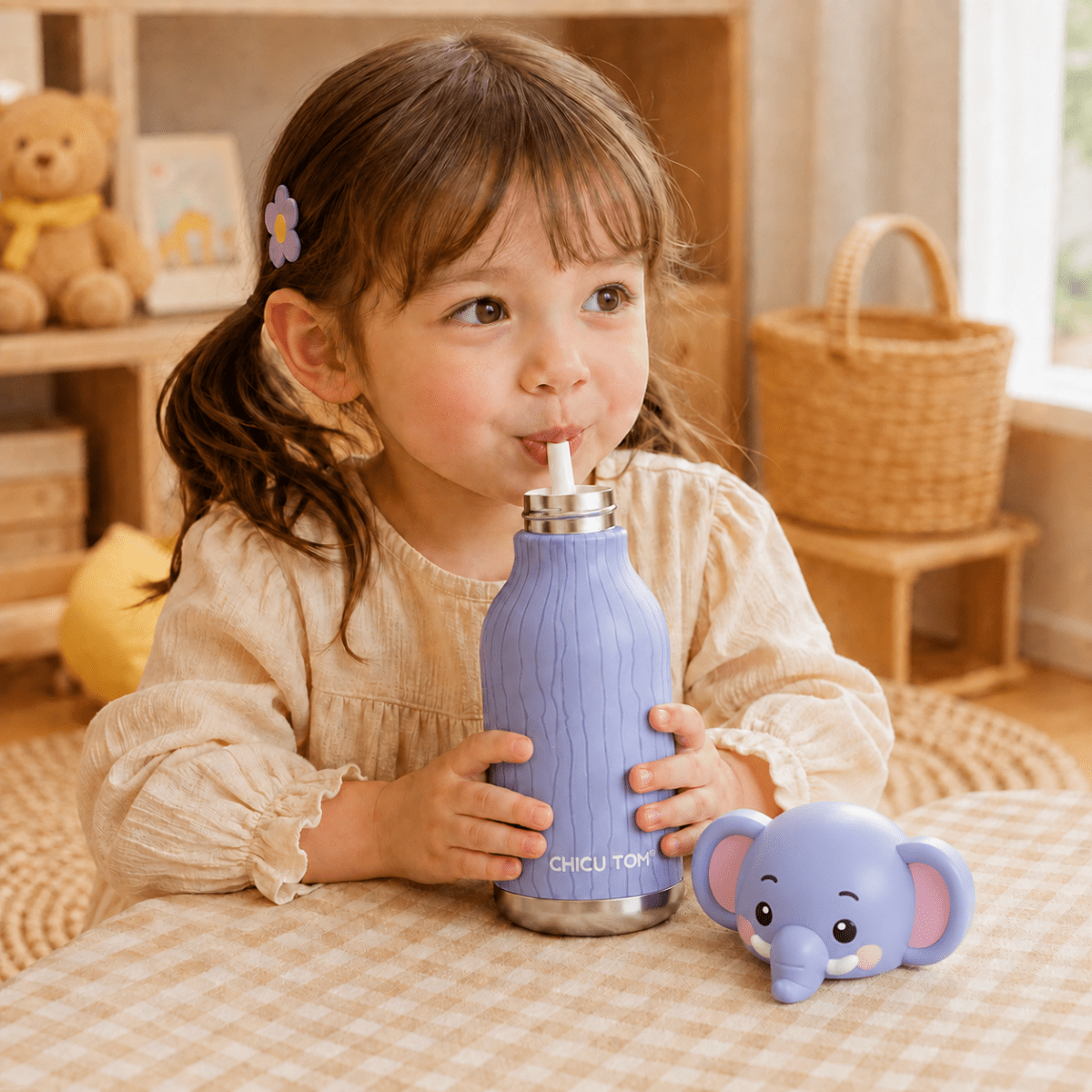Termo Infantil de Acero Inoxidable con Diseño de Animales - Niño Feliz