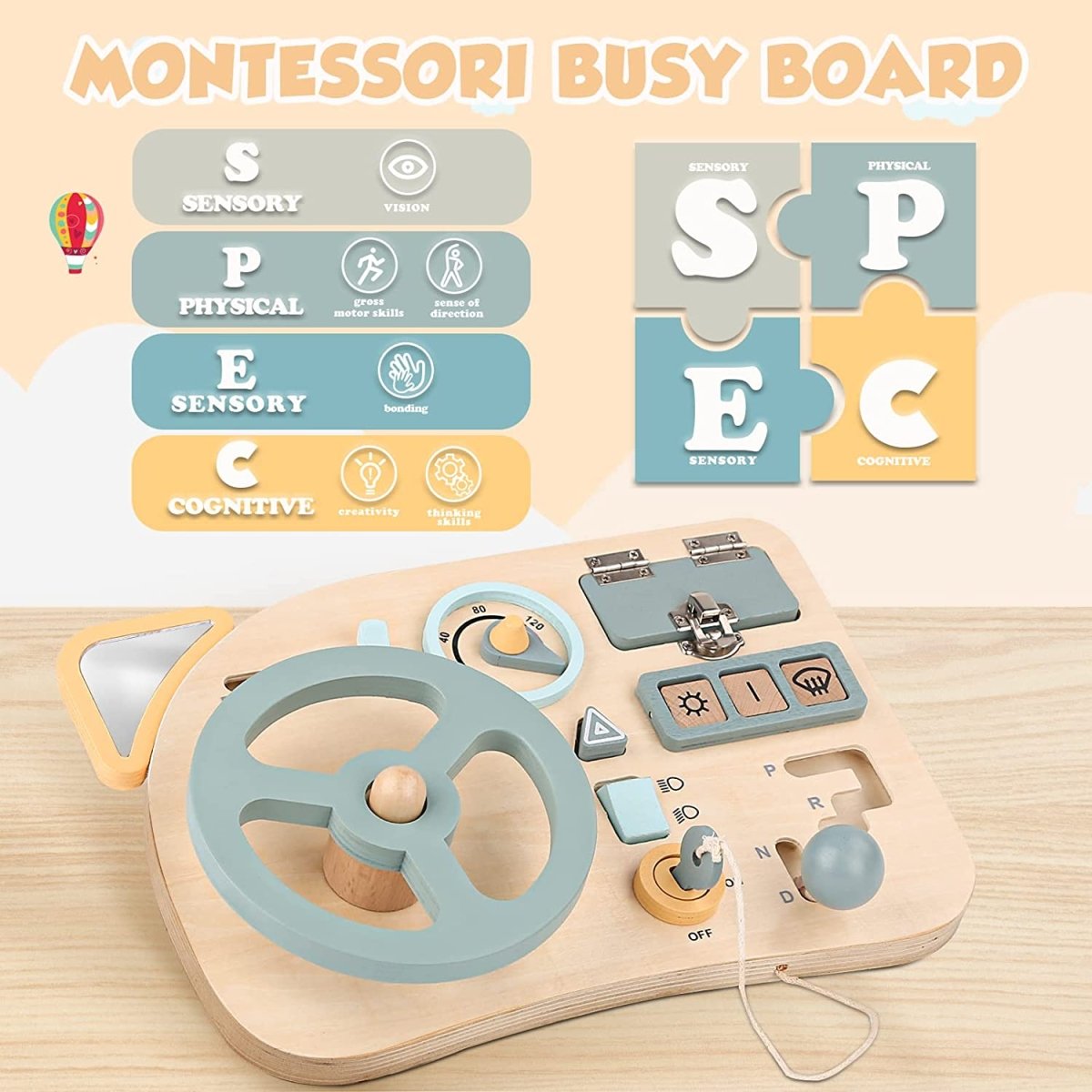 Volante De Madera Montessori Para Juego Infantil - Niño Feliz